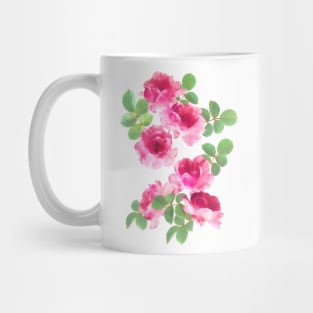 Raspberry Pink Painted Roses on White Mug